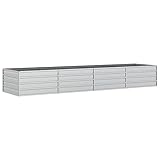 vidaXL Arriate Jardinera Macetero Cesta Pared Alambre Maceta Flores Plantas Jardín Patio Terraza Estable de Acero Galvanizado Plateado 320x80x45 cm