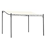 Outsunny Pérgola de Jardín 4x3 m Cenador Montado en Pared con Toldo y 4 Orificios de Drenaje Marco de Metal y Poliéster 180 g/m² para Patio Terraza Crema