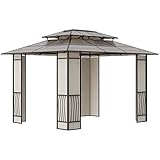 Outsunny Cenador de Jardín 3,6x3 m Pabellón para Exterior con Techo de Policarbonato y Estructura de Acero Aluminio Protección Solar para Fiestas Eventos Marrón