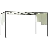 Outsunny Pérgola de Jardín 3x4 m con Techo Deslizable Cenador con Luces LED Energía Solar Marco de Acero Carpa para Patio Terraza Balcón Crema