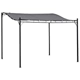 Outsunny Pérgola de Jardín 3x3 m Cenador con Toldo y 16 Orificios de Drenaje para Patio Terraza Metal y Poliéster 180 g/m² Resistente Gris