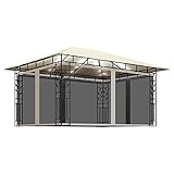 vidaXL Cenador con Mosquitera y Tira de Luces Lateral Pérgola Jardín Patio Toldo Sombrilla Parasol Tienda Carpa Marquesina Crema 4x3x2,73m 180 g/m²