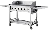 METRO Professional barbacoa de gas, cocina de gas exterior, grill con 6 quemadores de acero inoxidable (4.2 W), con ruedas, mesas auxiliares plegables, exteriores jardin, terraza, plata