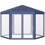 Outsunny Carpa Gazebo Tipo Cenador Hexagonal con Mosquitera para Jardín y Terraza Ø1,97 m Material de Poliéster Repelente al Agua (Azul)