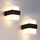 Yafido 2pcs 12W LED Aplique Pared Exterior 3000K Blanco Cálido IP65 Waterproof Acrylic 960LM Para jardines, patios, paredes exteriores. Tamaño total: 105 * 90 * 130mm