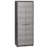 Armario alto de jardín, Armario de Exterior con 3 Estantes ajustable, Armario de almacenamiento de Plástico 65 x 38 x 171 cm, Negro+Gris