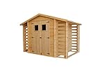 TIMBELA M391 Caseta de Madera para jardín con 2 leñeras - caseta de Pino/Abeto - H218 x 328 x 206 cm / 3,53 + 0,94 + 0,94 m2