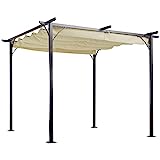 Pérgola de Metal 3x3m Gazebo Cenador para Jardín Patio o Terraza con Techo Retráctil Tela Poliéster Resistente al Agua y UV