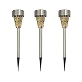 MisFox Luces de Jardín Solar, 3 Pack Mosaico Solar Luces LED Acero Inoxidable Césped Lámpara IP65 Impermeables Lámpara de Camino de Paisaje para Patio, Jardín, Pasillo, Fácil Instalación Sin Cables