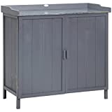 Outsunny Armario de Jardín de Madera con Mesa de Trabajo Armario de Exterior con 2 Puertas Cierre Magnético y 2 Estantes para Terraza Balcón 98x48x95,5 cm Gris