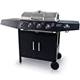 CCLIFE Barbacoa Gas 4+1/6+1 Quemadores BBQ Parrilla Barbacoa Gas con Bandeja de Goteo Aceite y Mesas laterales y Tapa y Ruedas, para Jardin, Terraza, Camping