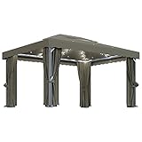 MOONAIRY Cenador con Cortina y Tira de Luces LED, Carpas para Exteriores, Cenadores para Jardin, Carpas para Terraza, Pergolas De Jardin,Aluminio taupé 4x3 m