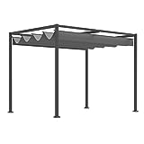 Outsunny Pérgola 3x2 m Cenador de Jardín con Techo Retráctil de Poliéster con Recubrimiento Resistente para Celebraciones Fiestas Bodas Gris