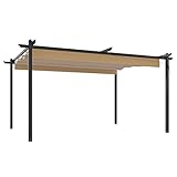 Festnight Pérgola de Jardín 4x3 m, Cenador de Jardín con Techo Retráctil, Pérgola con Toldo Resistente al Agua y a UV, Pergolas de Acero para Celebraciones Fiestas Bodas, Gris Taupe