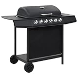 Tidyard Barbacoa Portátil de Gas Barbacoa Gas Piedra Volcanica con 6 Zonas de Cocción Negra de Acero 112 x 54 x 98 cm