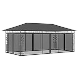 MOONAIRY Cenador con mosquitera, Cenador Jardin, Pergolas De Jardin, Carpas para Exteriores, Carpa De Jardin, Pérgolas, Gazebo Jardin, Gris Antracita 6x3x2,73 m