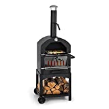 KLARSTEIN Pizzaiolo Perfetto - Horno para Pizzas, Grill, Parrilla para Barbacoa, Portátil, Termómetro Incorporado, Piedra de chamota, Superficie de 50 x 35cm, Acero 1,2 mm de Grosor, Antracita