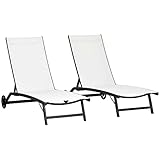 Outsunny Juego de 2 Tumbonas Reclinables de Jardín Sillas de Aluminio para Exteriores con Respaldo Ajustable de 5 Niveles y Ruedas para Playa Piscina 165x66x102 cm Crema