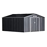 Outsunny Cobertizo de Jardín 340x386x200 cm 12,27 m² Caseta Exterior de Acero para Almacenamiento de Herramientas con Puertas Correderas y Ventilaciones Gris