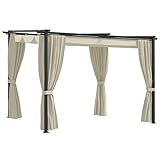 Festnight Pérgola de Jardín con Techo Retráctil y 2 Paredes Laterales,Pérgola de Metal 3x3 m Cenador de Jardín con Toldo para Patio Terraza Metal y Poliéster Resistente al Agua y a UV Crema