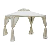 Outsunny Cenador de Jardín 3x3 m Pabellón de Exterior con Doble Techo de Ventilación 4 Cortinas Mosquiteras Laterales con Cremallera 4 Orificios de Drenaje para Fiestas Patio Crema