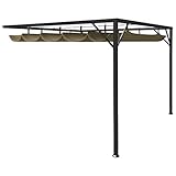 vidaXL Cenador de Pared de Jardín con Tejado Retráctil Pérgola Patio Toldo Carpa de Celebraciones Fiesta Desmontable Bodas Gris Taupe 3x3m