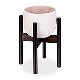 Relaxdays Soporte Macetas, Pie para Plantas, Patas Macetero, Ajustable hasta 32 cm, Bambú, 1 Ud, 35,5 cm, Marrón Oscuro, 35.5 cm