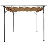 Festnight Pérgola de Jardín con Acero Retráctil,Pérgola de Metal 3x3 m Cenador con Toldo para Patio Terraza Metal y Poliéster Resistente al Agua y a UV Taupe