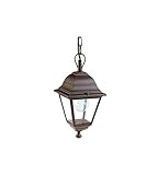 Farol de techo con estructura de aluminio. Pintura negra. Con cadena de 65 cm. Dimensiones: 14,5 x 14,5 x 92 cm
