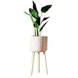 Baffect Soporte para plantas de bambú con maceta, soporte para macetas de madera para plantas, soporte para macetas para jardín, hogar, mesa, oficina, decoración interior (diámetro de la maceta 14 cm)