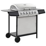 Tidyard Barbacoa Portátil de Gas Barbacoa Gas Piedra Volcanica con 6 Zonas de Cocción Plateado y Negro Acero Inoxidable 112 x 54 x 98 cm
