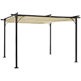Pérgola de Metal 3.5x3.5m Gazebo Cenador para Jardín Patio o Terraza con Techo Retráctil Tela Poliéster Resistente al Agua y UV