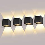 LEDMO 4 Piezas Aplique Exterior Pared 12W 3000K Bianco Caldo Aplique de Pared Ángulo de haz Ajustable Aplique Pared Exterior Impermeable IP65