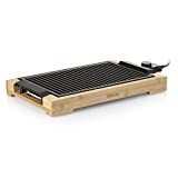 Tristar BP-2785 Parrilla y barbacoa eléctrica – Con elegante carcasa de bambú – Superficie para cocinar: 37 x 25 cm