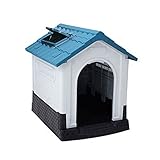 Casetas para Perros Perrera De Plástico para Perros, Refugio para Mascotas Impermeable Y Transpirable para Interiores Y Exteriores con Piso Elevado Y Puerta De Hierro, Fácil De Armar