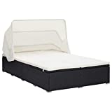 AOLIAO Tumbona para 2 Personas con cojín, Sunbed, Hamaca Playa, Hamaca Jardin, Hamacas Y Tumbonas Jardin, Tumbonas Jardin Exterior, ratán sintético Negro