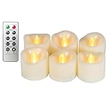 Erosway Velas LED, Velas eléctricas realistas parpadeantes con Pilas, 300 Horas de Funcionamiento sin interrupción con Temporizador de 2/4/6/8 Horas y Control Remoto, 6 Velas(Blanco)