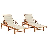 vidaXL 2X Madera Maciza de Acacia Tumbonas con Cojines Hamaca Cama SalГіn DivГЎn Asiento Piscina Playa JardГn Patio Terraza BalcГіn Exterior Muebles