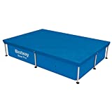 BESTWAY 58103 - Cobertor de Invierno para Piscina Desmontable 221x150 cm Rectangular PVC con Cuerdas Para Fijarlo y con Orificios de Drenaje Fácil Colocación y Almacenaje