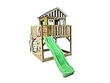 MASGAMES | Parque Infantil Lollipop | Casita elevada con tobogán | Escalera de fácil Acceso | Pared de Escalada | Madera tratada para Exterior | (L)