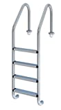 Productos QP | Escalera Estándar Piscina, Acero Inoxidable, 4 peldaños, Escalera Pulida y con Anclajes, 304 | Modelo 509084