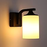 ENCOFT Lámpara de Pared Exterior Interior Negro, Aplique de Pared Base E27 de Aluminio Pantalla de Vidrio, IP65 Impermeable Luz Iluminación de Pared Moderna para Jardín Garaje Pasillo Dormitorio