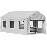 VEVOR Carpa Garaje para Coche 3 x 6 m Cochera Portátil Impermeable con 8 Postes Paredes Laterales y Ventanas Marco de Acero Carpa Pérgola Tela PE de 3 Capas Altura Ajustable 2,5-3 m para Barco Gris