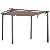 Outsunny Pérgola de Aluminio Gazebo Cenador 3x3m para Jardín Patio o Terraza con Techo Retráctil Tela Poliéster Resistente a Agua y UV