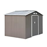 Outsunny Cobertizo de Jardín Exterior 4,83 m² 277x195x192 cm Caseta de Jardín Metálica para Almacenamiento de Herramientas con Base Incluida y 4 Ventanas Gris