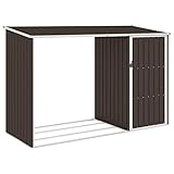 Norheim 2 en 1 Casetilla para Leña Metal, Leñero Exterior, Soporte Almacenaje Terraza Patio, Cobertizo Caseta Jardín de Leña Acero Galvanizado Marrón 245x98x159 cm