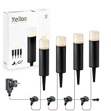 Xelloo Set de iluminación de jardín Jax, 12 v, 4 luminarias de Aluminio/PVC LED de 1 W Blanco cálido con Espiga, IP44 Resistente al Agua y conexión Deslizante, autoinstalación fácil y Segura