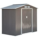 Outsunny Caseta de Jardín 213x130x185 cm Cobertizo Metálico de Exterior para Almacenamiento de Herramientas con 2 Puertas Correderas y 4 Ventanas para Terraza Gris