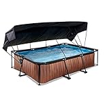 EXIT | Piscina de madera – 300 x 200 x 65 cm – Piscina familiar – Exterior – Incluye bomba de filtro y toldo
