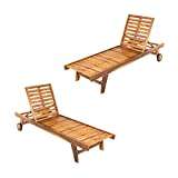 Pack 2 tumbonas para jardín con Ruedas, Reclinable, Madera Teca Grado A, Medidas 65x200x35 cm, Tratamiento al Agua aplicado, Hamacas de Piscina, Tumbona de jardín de teka